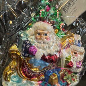 Christopher Radko Trim a Tree O glass 2000 Santa w/ tree presents in Sleigh NEW!